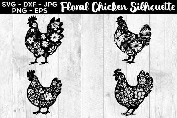 Download Floral Chicken Silhouettes SVG EPS PNG - Chicken Collection