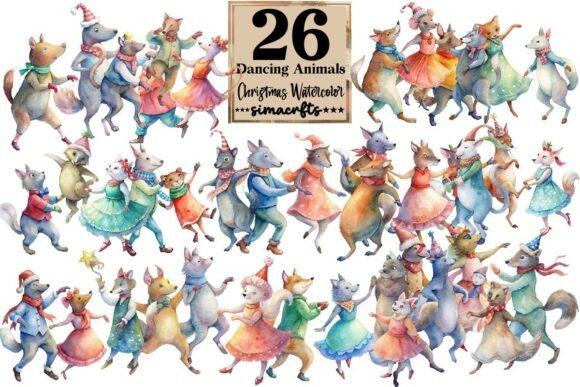 Download Dancing Animals Christmas Watercolor - Premium Bundle