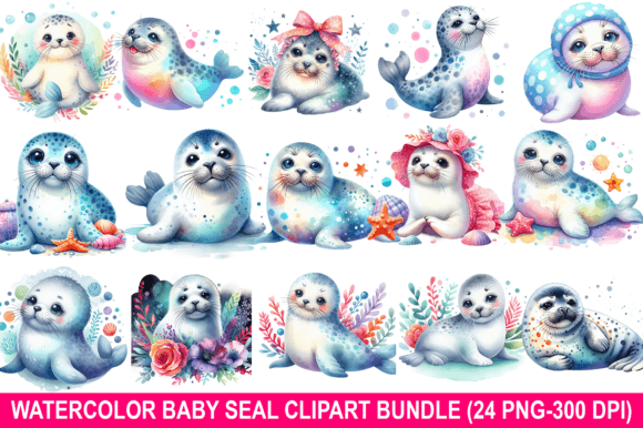 Download Watercolor Baby Seal Clipart Bundle PNG - Seal Collection