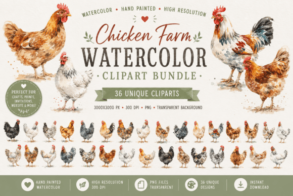 Download Chicken Farm Watercolor Clipart - Chicken Collection